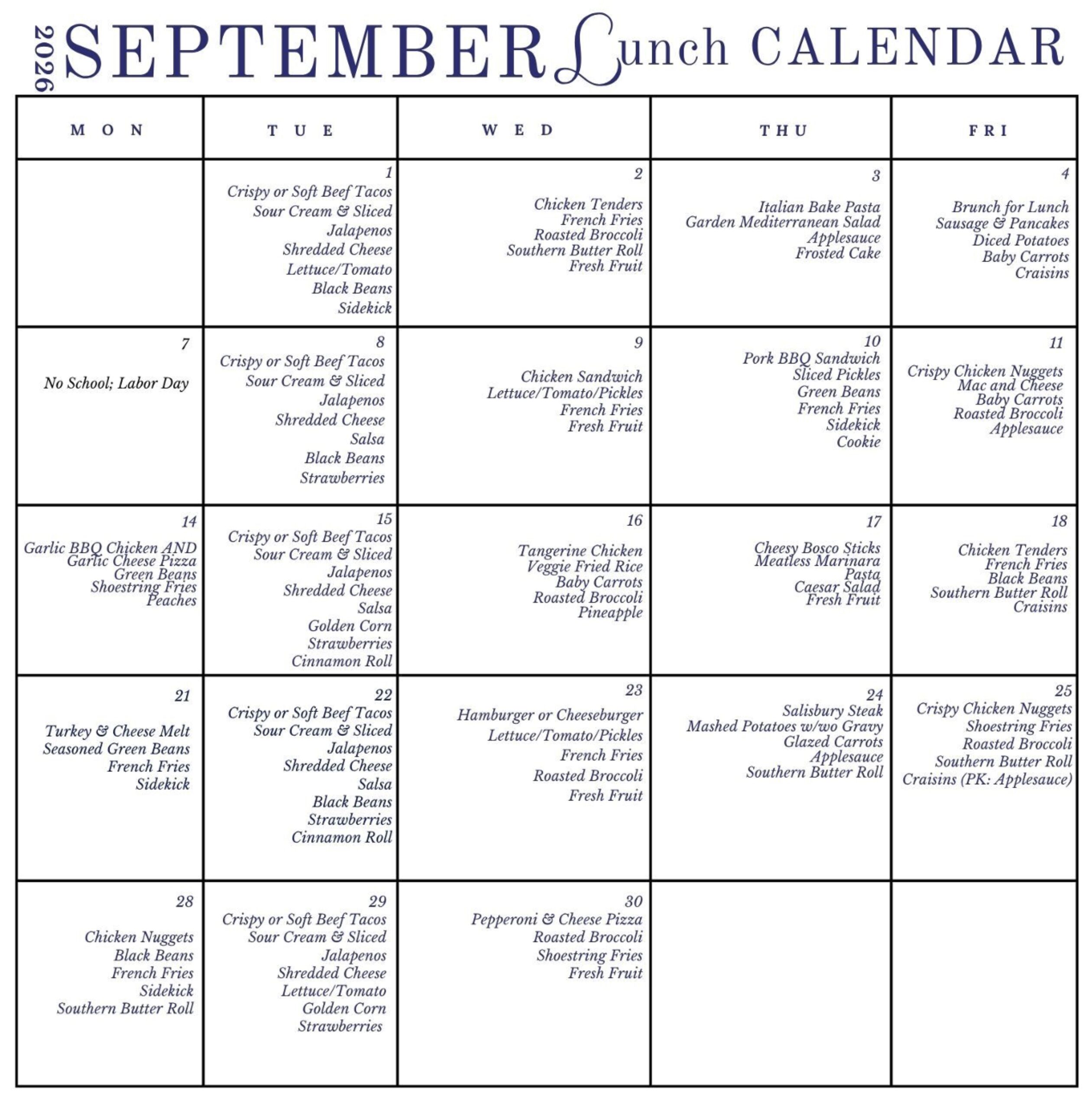 September Menu